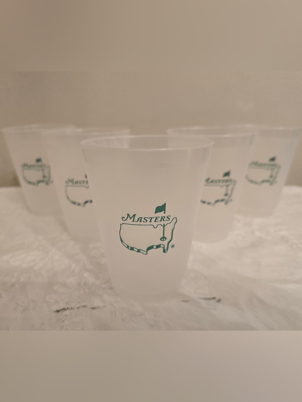 Masters Frosted White Plastic Cup with Green Logo- Set Of 5